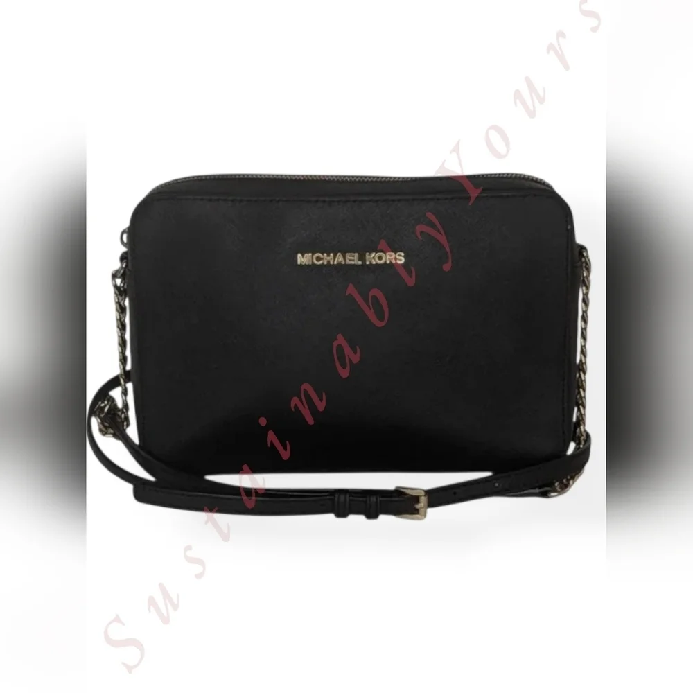 MICHAEL KORS Black Saffiano Leather Crossbody Bag Chain Strap Purse